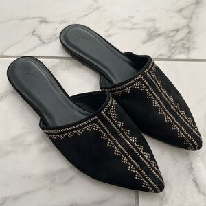 New Joie Adia Embroidered Mules Slides Flats Shoes Boho Sz 8 38.5 lk Vince